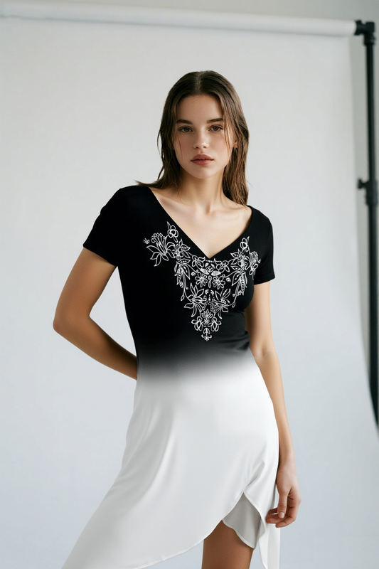 Floral V Neck Short Sleeve Dress