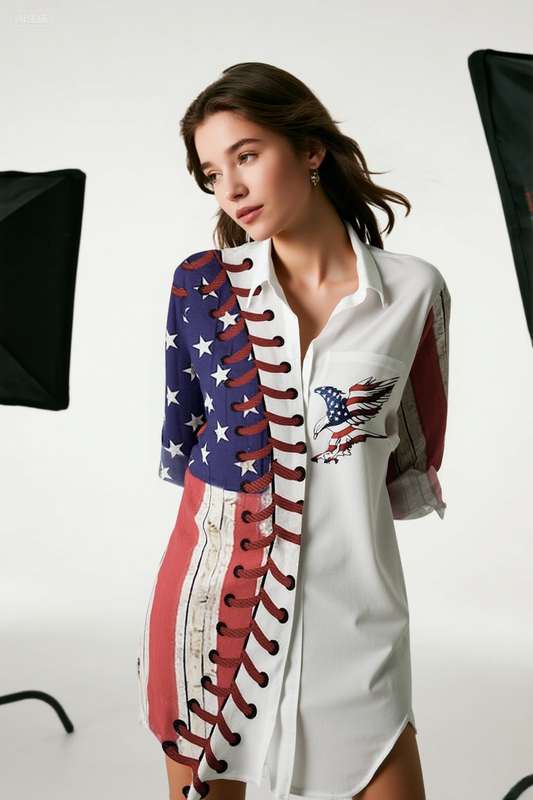 American Flag Baseball Long Sleeve Shirt Dress
