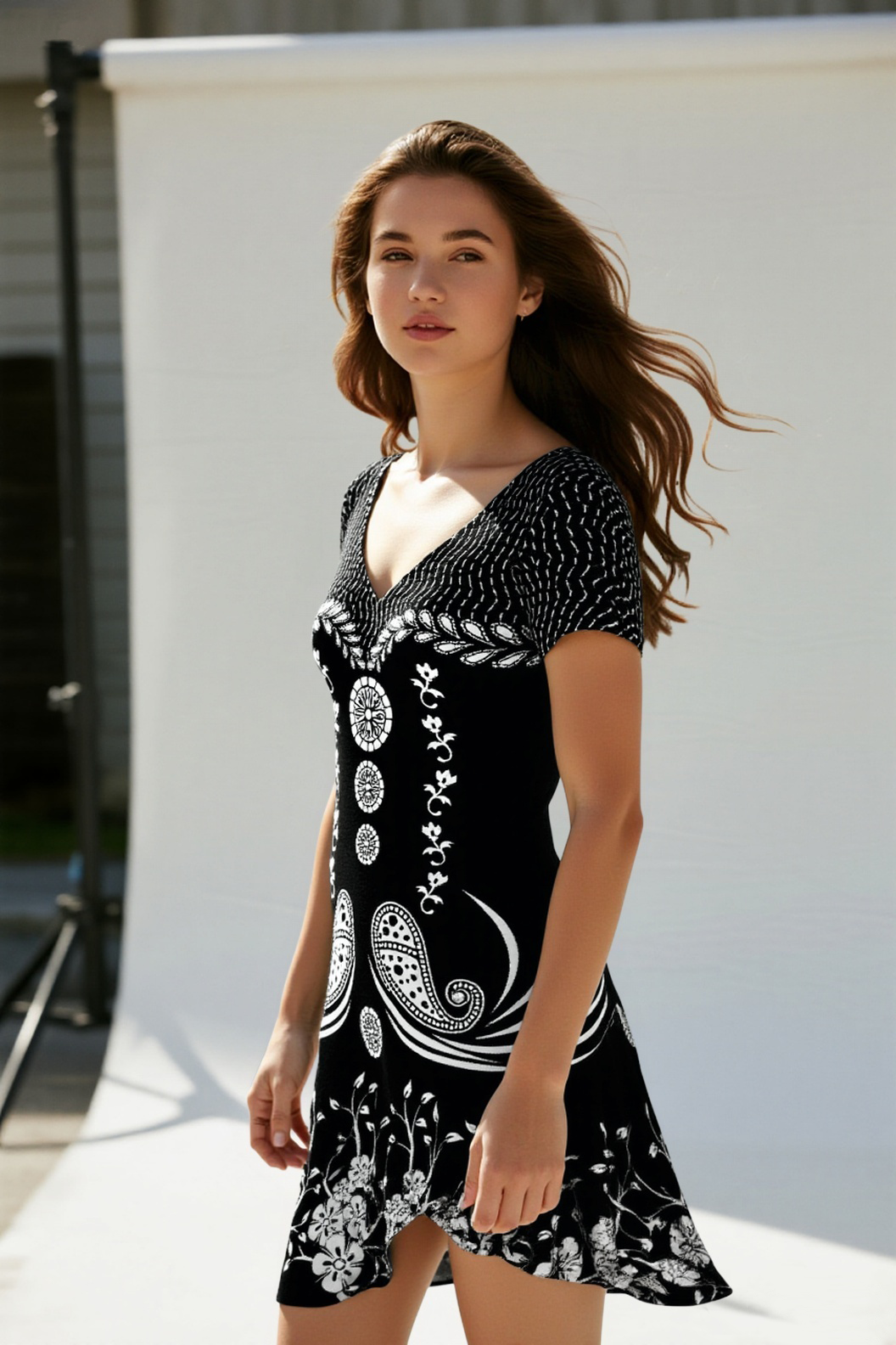 Vintage Floral V-neck Short Sleeves Dress