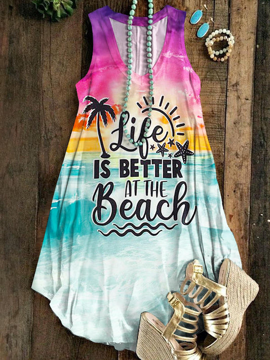 Hawaii Summer Beach Sleeveless V Neck Dress